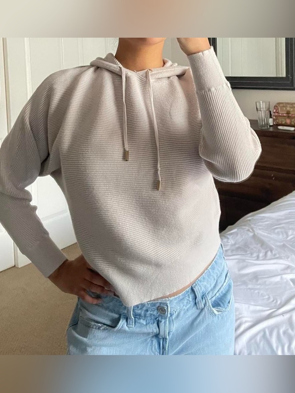 Chelsea and Theodore cream ribbed hoodie